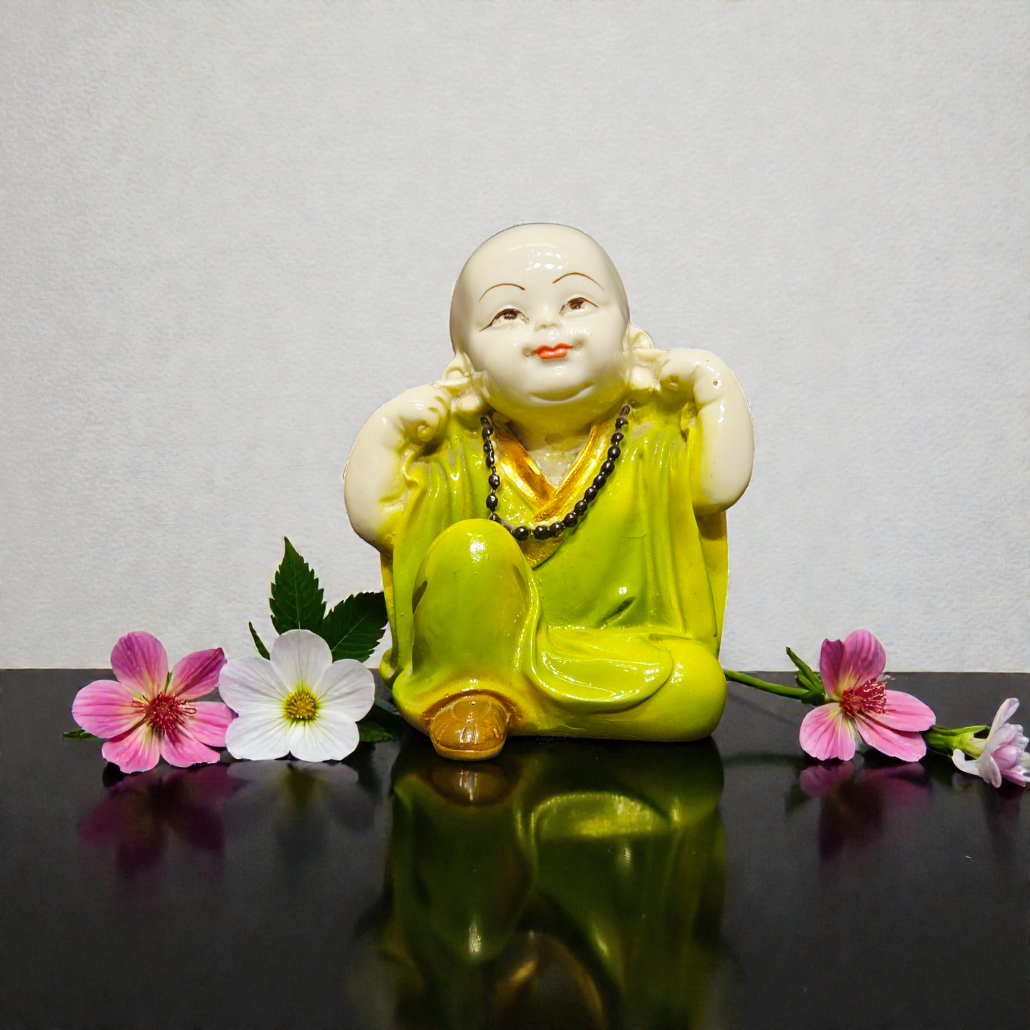 Set of 3 Miniature Baby Buddha Polyresin Idols – Hear, See, Speak No Evil Monk Statues for Home Decor, Office Desk & Gifting