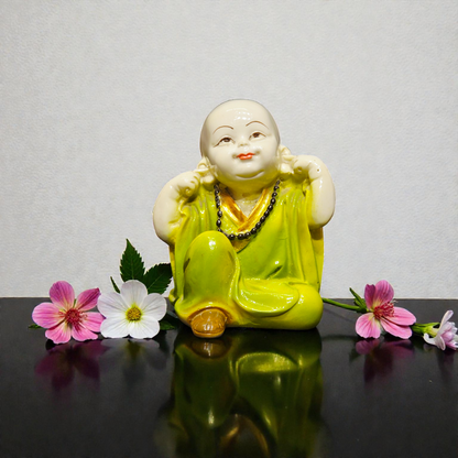 Set of 3 Miniature Baby Buddha Polyresin Idols – Hear, See, Speak No Evil Monk Statues for Home Decor, Office Desk & Gifting