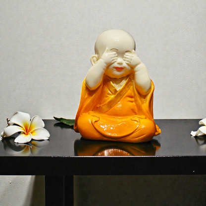 Set of 3 Miniature Baby Buddha Polyresin Idols – Hear, See, Speak No Evil Monk Statues for Home Decor, Office Desk & Gifting