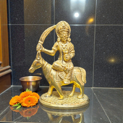 Handcrafted Pure Brass Melding Maa Idol – Warrior Durga Mata Statue with Sword on Mount for Home Temple & Protection