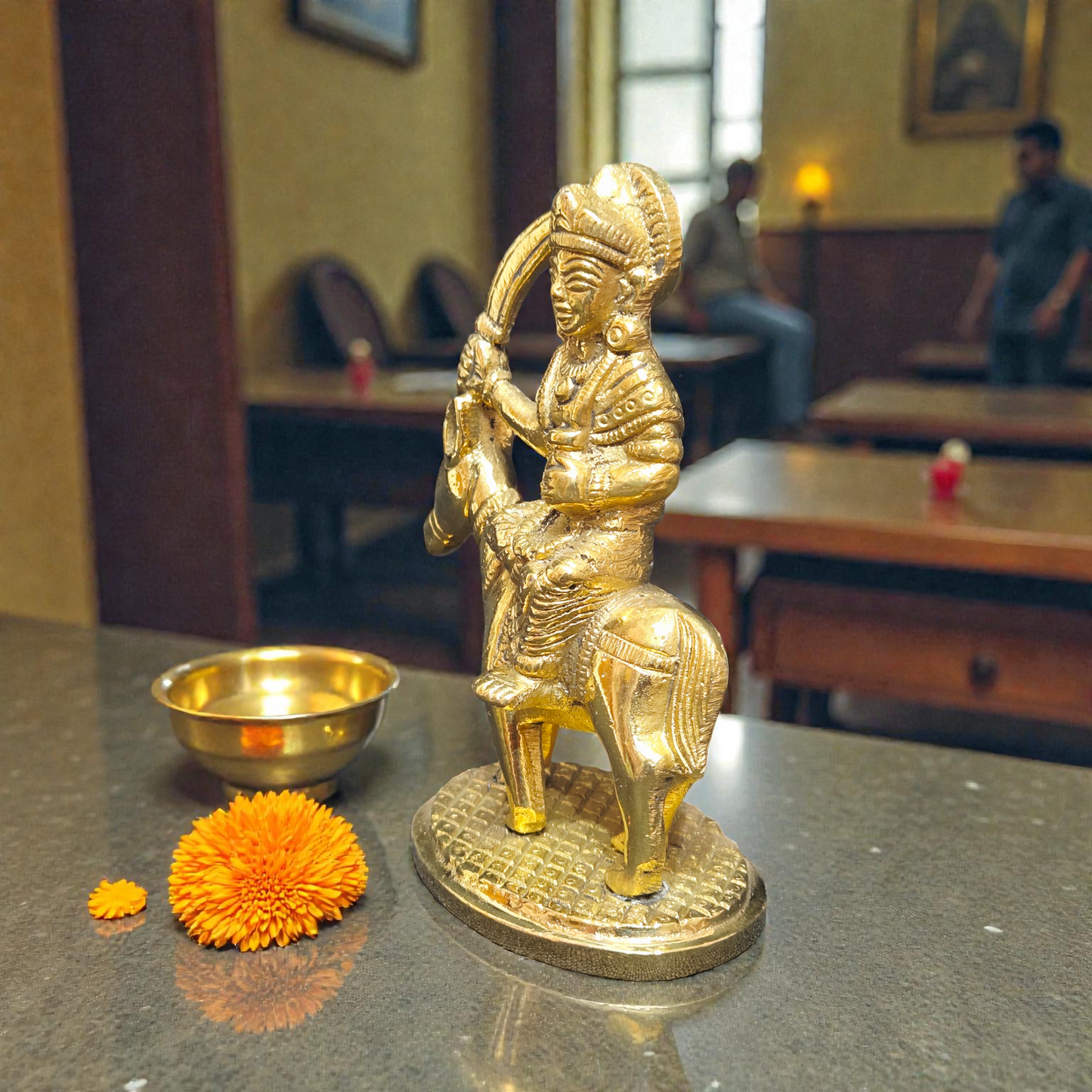 Handcrafted Pure Brass Melding Maa Idol – Warrior Durga Mata Statue with Sword on Mount for Home Temple & Protection