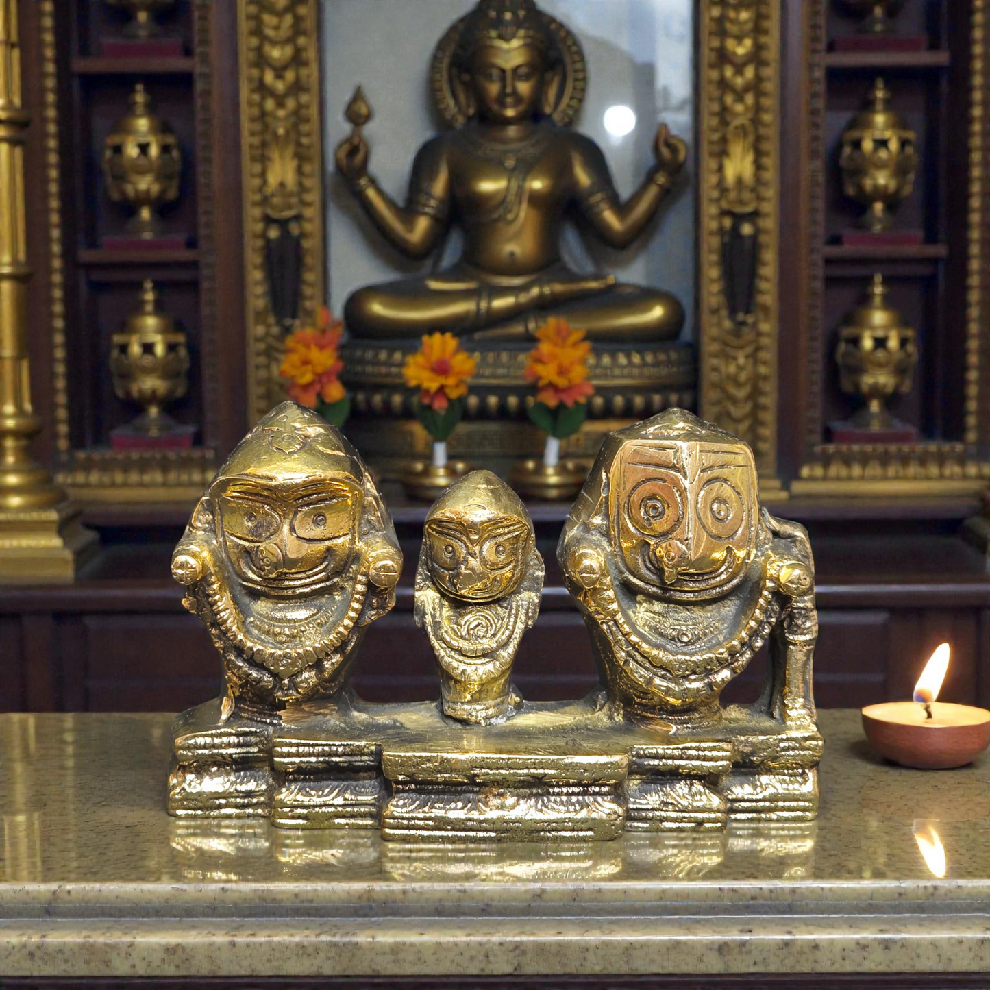 Handcrafted Pure Brass Jagannath, Balabhadra & Subhadra Idol – Holy Trinity Statue for Home Temple & Puja