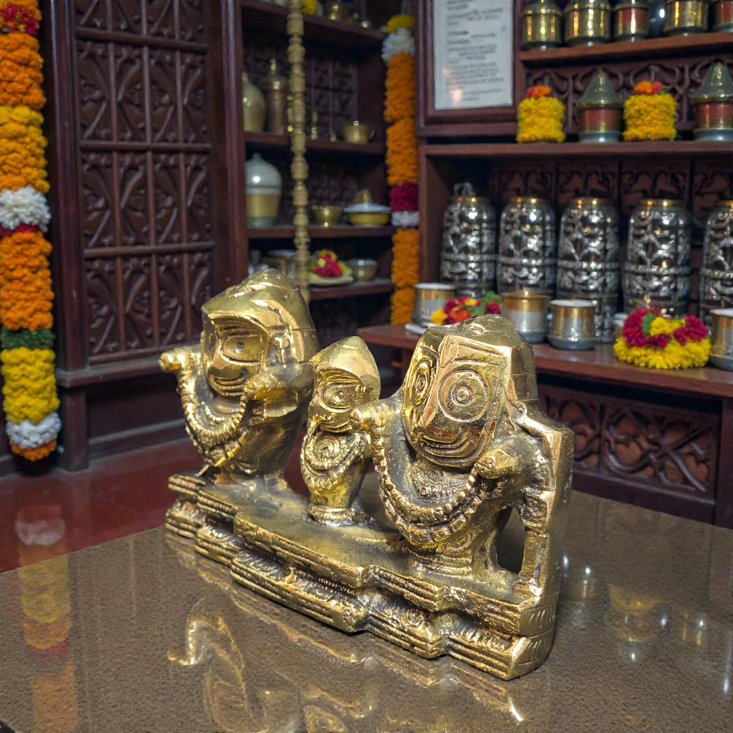 Handcrafted Pure Brass Jagannath, Balabhadra & Subhadra Idol – Holy Trinity Statue for Home Temple & Puja