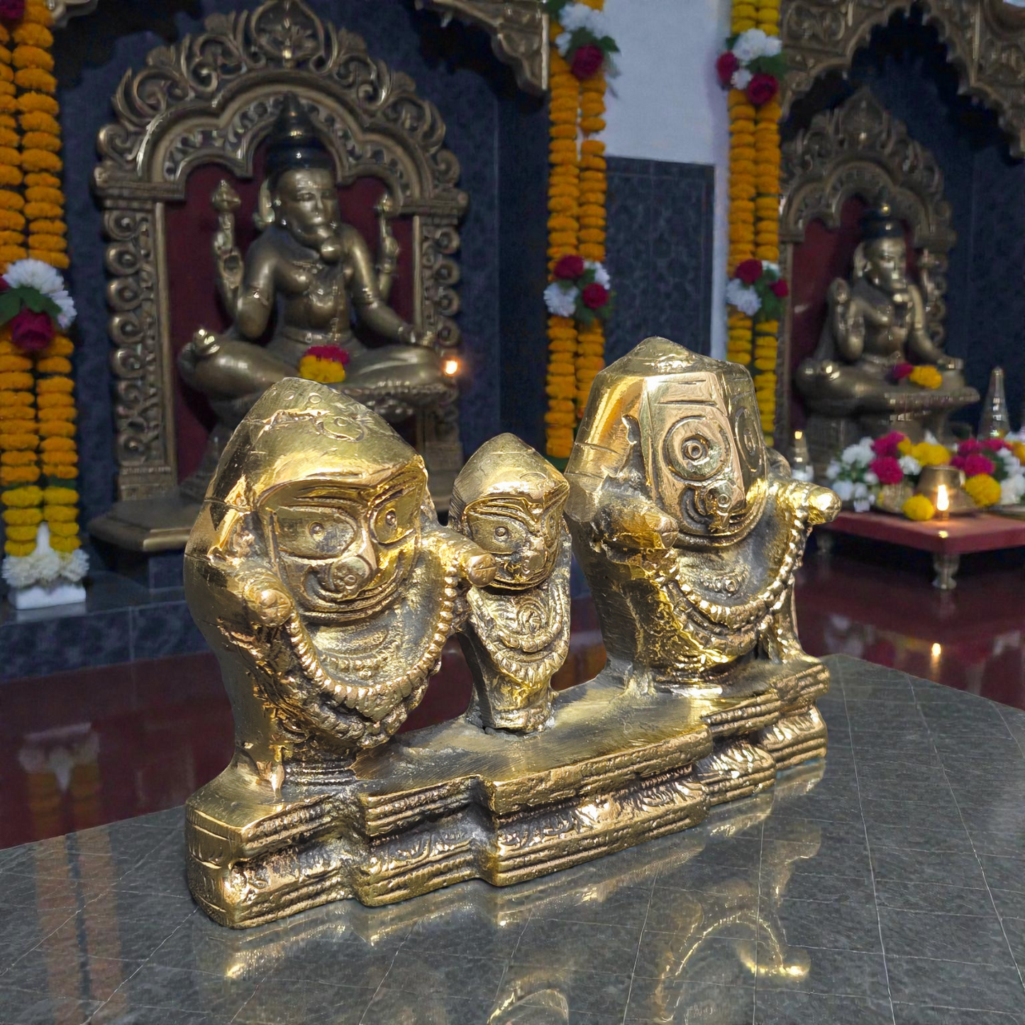 Handcrafted Pure Brass Jagannath, Balabhadra & Subhadra Idol – Holy Trinity Statue for Home Temple & Puja