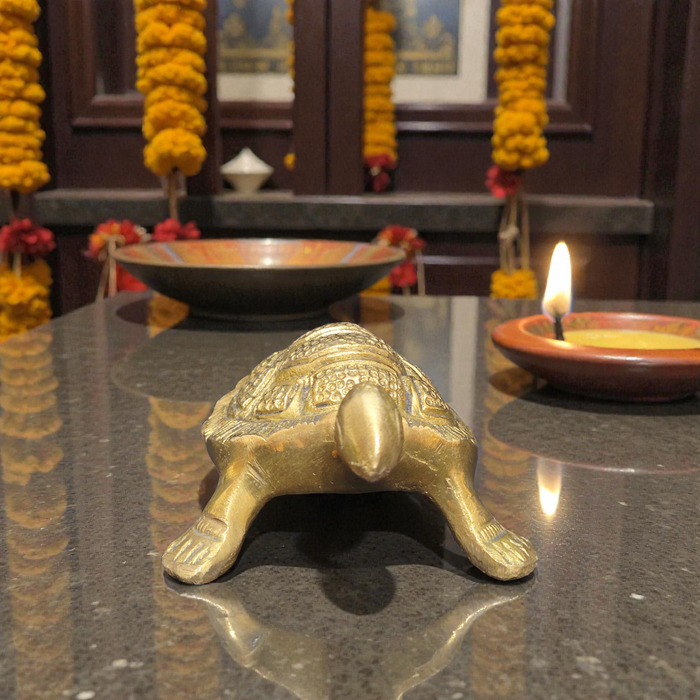 Handcrafted Pure Brass Turtle (Kachua) Idol – Vastu & Feng Shui Tortoise for Good Luck, Wealth & Stability