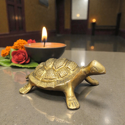 Handcrafted Pure Brass Turtle (Kachua) Idol – Vastu & Feng Shui Tortoise for Good Luck, Wealth & Stability