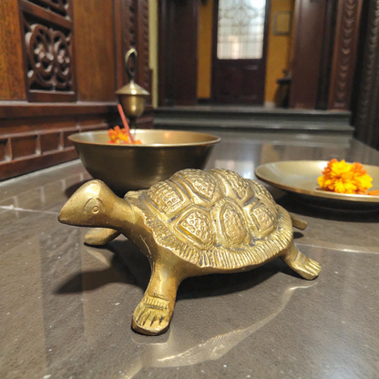 Handcrafted Pure Brass Turtle (Kachua) Idol – Vastu & Feng Shui Tortoise for Good Luck, Wealth & Stability
