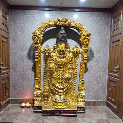 Handcrafted Pure Brass Lord Balaji Idol – Tirupati Venkateswara Swamy Statue with Prabhavali for Home Temple