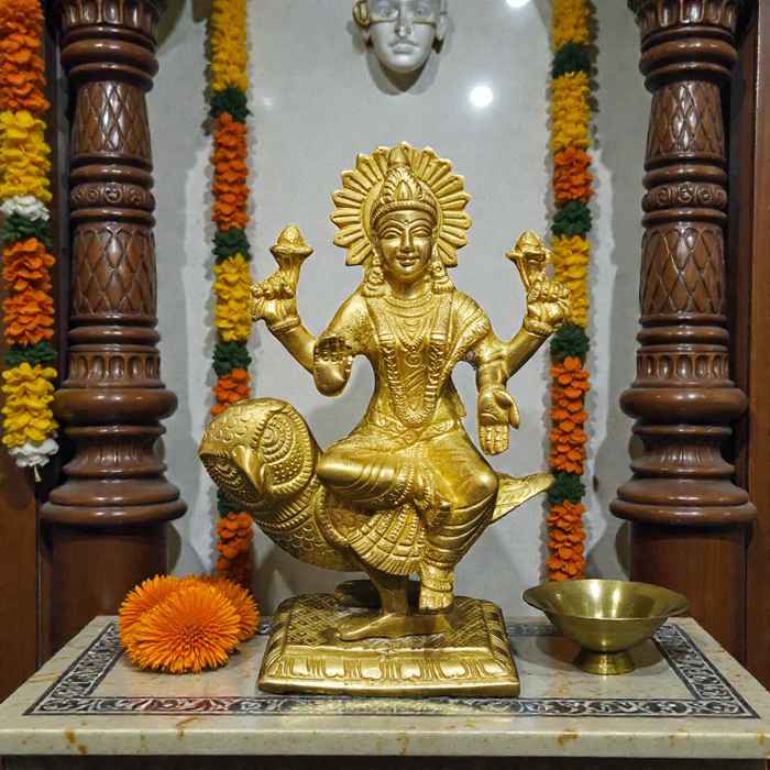 Handcrafted Pure Brass Goddess Lakshmi on Owl Idol – Ullook Vahini Dhan Laxmi Statue for Wealth & Wisdom
