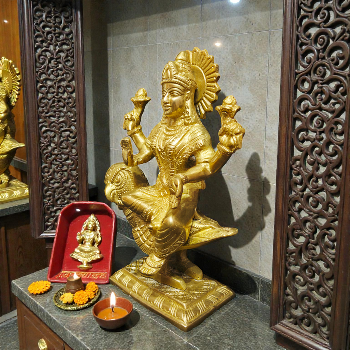 Handcrafted Pure Brass Goddess Lakshmi on Owl Idol – Ullook Vahini Dhan Laxmi Statue for Wealth & Wisdom