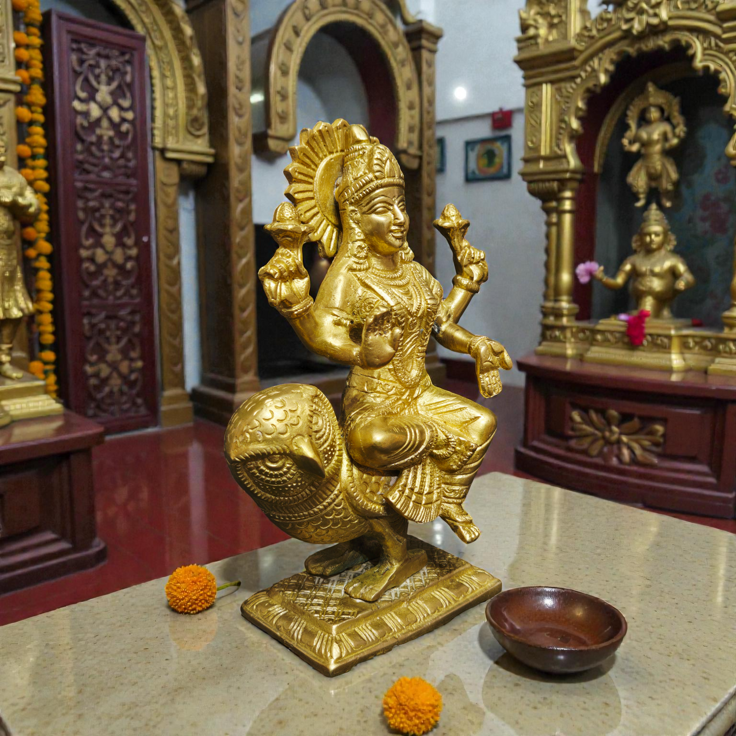 Handcrafted Pure Brass Goddess Lakshmi on Owl Idol – Ullook Vahini Dhan Laxmi Statue for Wealth & Wisdom