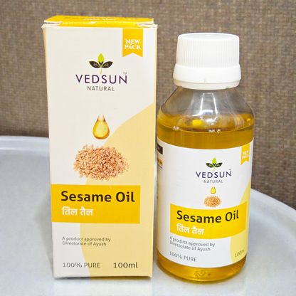 Vedsun Sesame Oil (Til Tail) - 100% Pure & Ayush Approved | For Body Massage & Bone Strength - 100ml