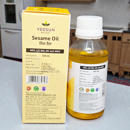 Vedsun Sesame Oil (Til Tail) - 100% Pure & Ayush Approved | For Body Massage & Bone Strength - 100ml