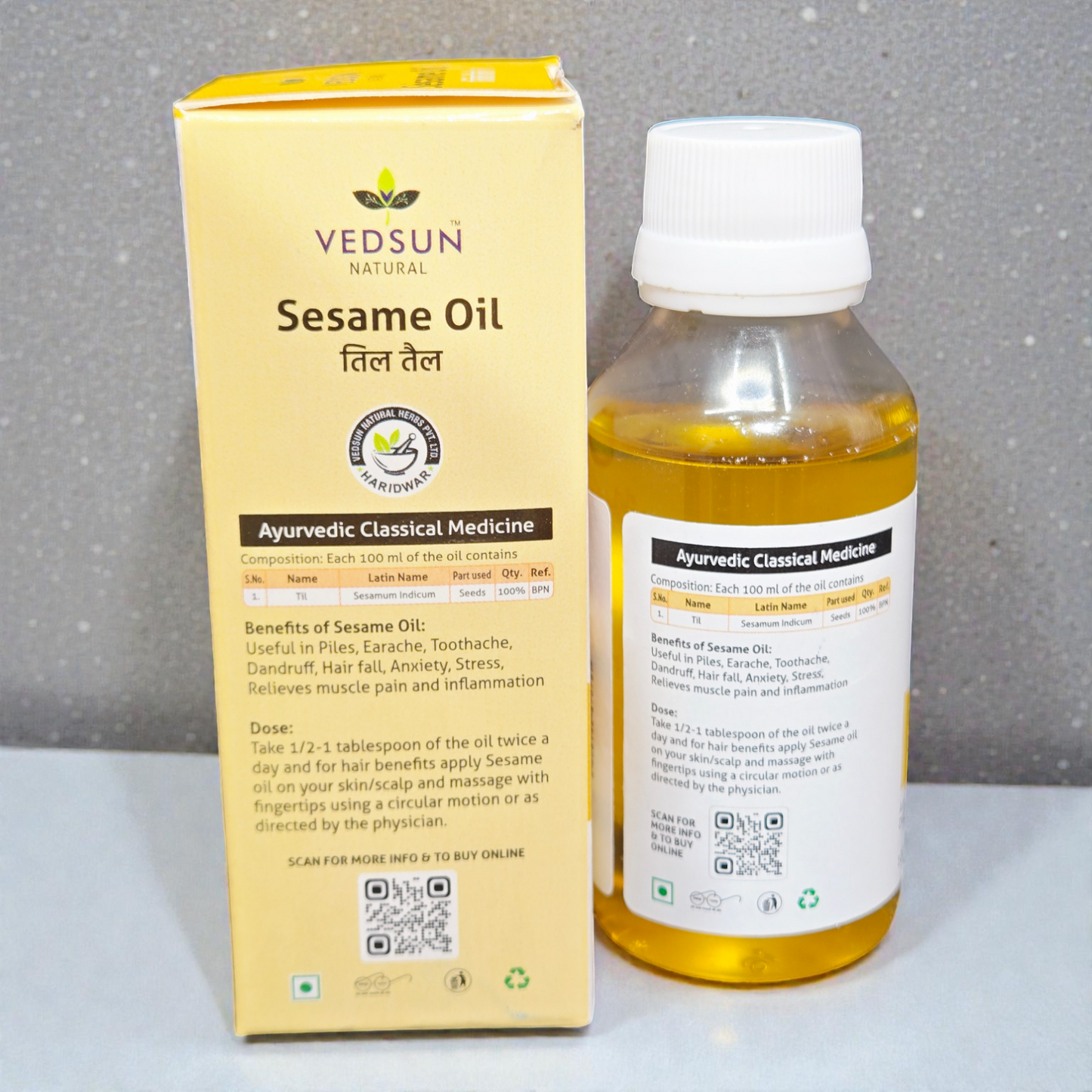 Vedsun Sesame Oil (Til Tail) - 100% Pure & Ayush Approved | For Body Massage & Bone Strength - 100ml