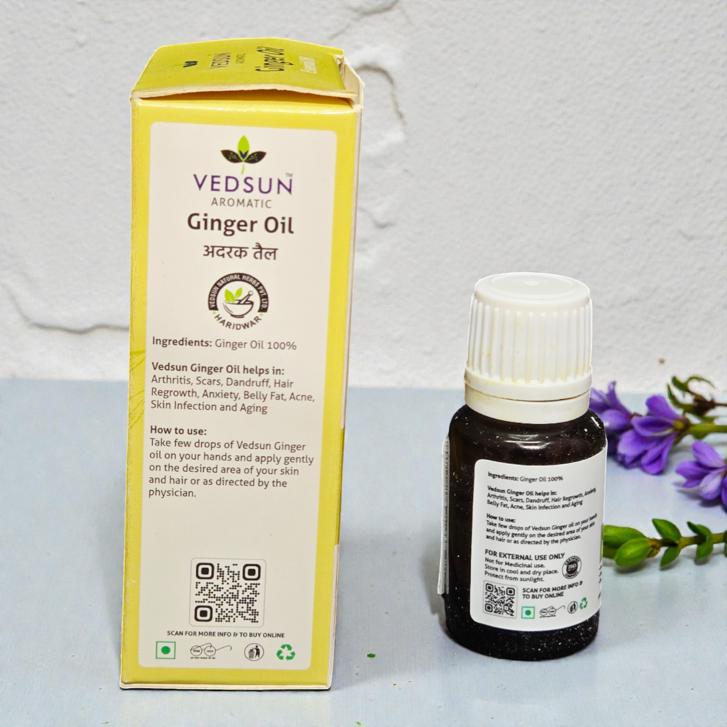 Vedsun Ginger Essential Oil (Adrak Oil) - 100% Pure & Natural | For Arthritis, Hair & Skin Infections - 10ml