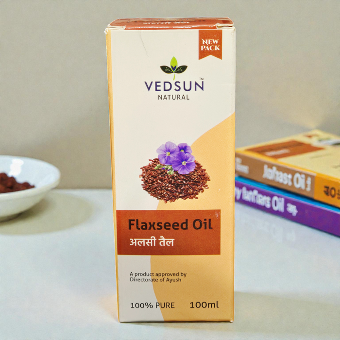 Vedsun Flaxseed Oil (Alsi Tail) - 100% Pure & Ayush Approved | Rich in Omega-3 for Hair Growth & Skin - 100ml