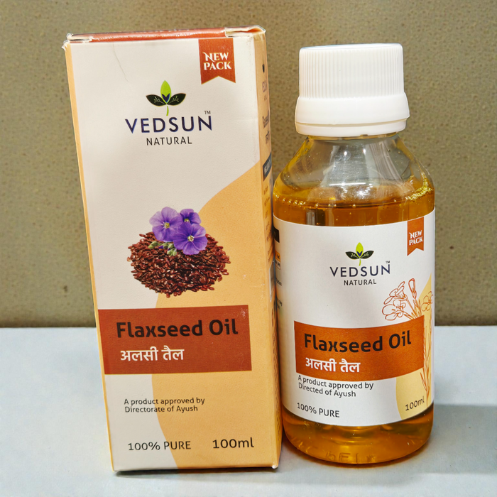 Vedsun Flaxseed Oil (Alsi Tail) - 100% Pure & Ayush Approved | Rich in Omega-3 for Hair Growth & Skin - 100ml