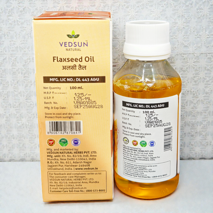 Vedsun Flaxseed Oil (Alsi Tail) - 100% Pure & Ayush Approved | Rich in Omega-3 for Hair Growth & Skin - 100ml