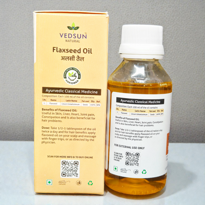 Vedsun Flaxseed Oil (Alsi Tail) - 100% Pure & Ayush Approved | Rich in Omega-3 for Hair Growth & Skin - 100ml