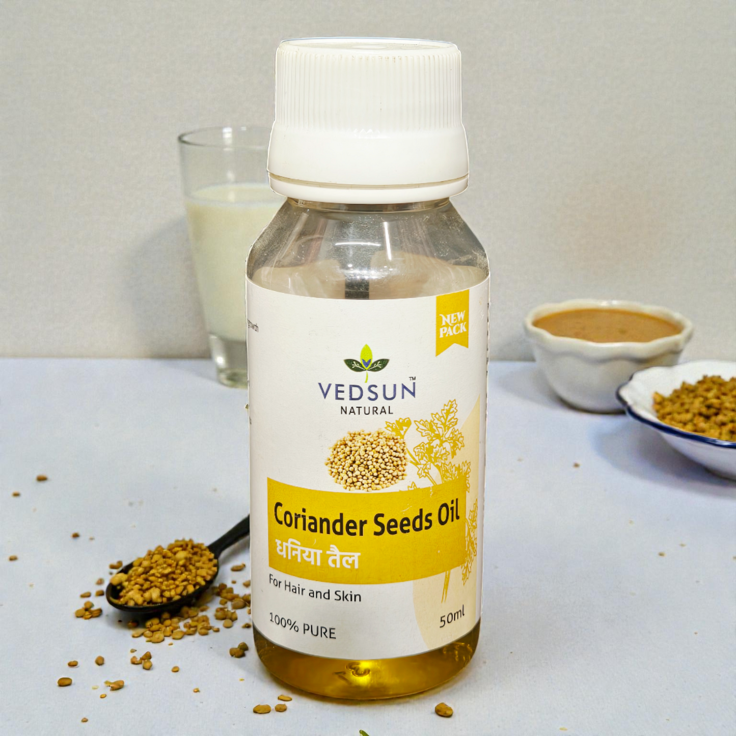 Vedsun Coriander Seeds Oil (Dhaniya Tail) - 100% Pure Natural Oil | For Hair Growth & Glowing Skin - 50ml