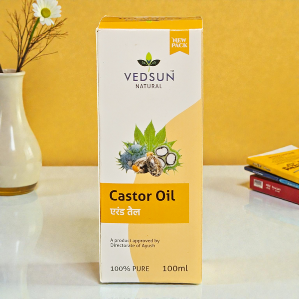 Vedsun Castor Oil (Erand Tail) - 100% Pure & Ayush Approved | For Hair Growth, Eyebrows & Skin Care - 100ml