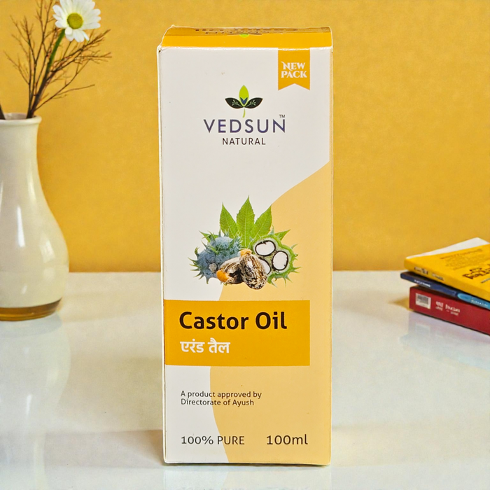 Vedsun Castor Oil (Erand Tail) - 100% Pure & Ayush Approved | For Hair Growth, Eyebrows & Skin Care - 100ml