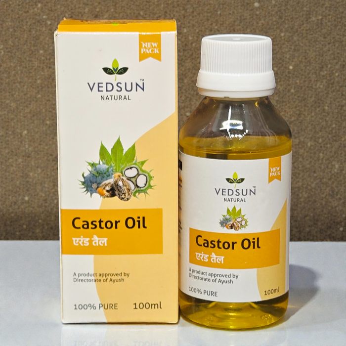 Vedsun Castor Oil (Erand Tail) - 100% Pure & Ayush Approved | For Hair Growth, Eyebrows & Skin Care - 100ml