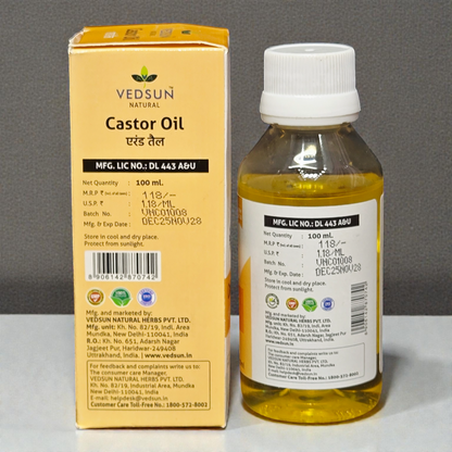 Vedsun Castor Oil (Erand Tail) - 100% Pure & Ayush Approved | For Hair Growth, Eyebrows & Skin Care - 100ml