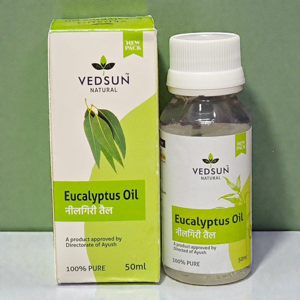 Vedsun Eucalyptus Oil (Nilgiri Tail) - 100% Pure & Ayush Approved | For Cold, Cough & Joint Pain - 50ml