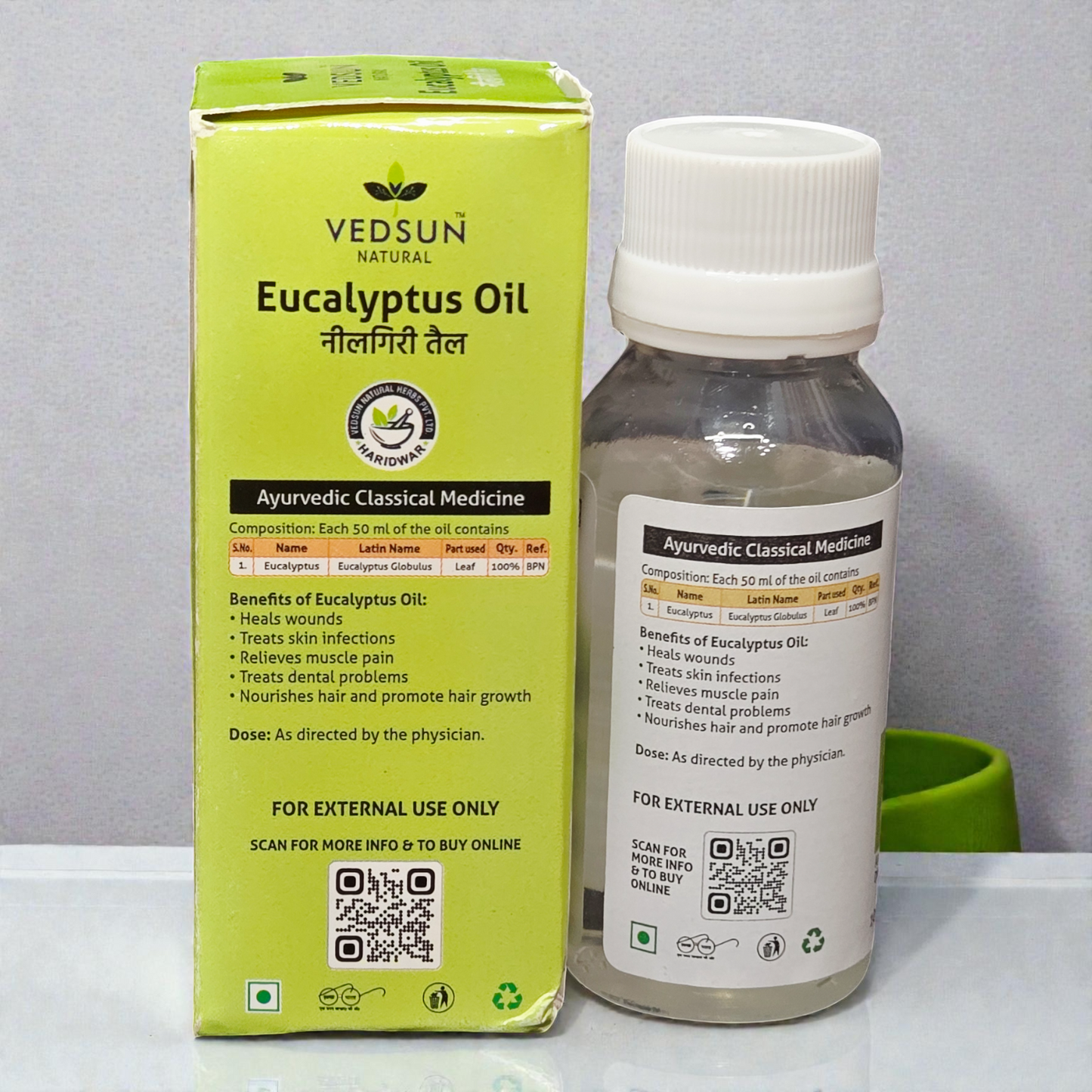 Vedsun Eucalyptus Oil (Nilgiri Tail) - 100% Pure & Ayush Approved | For Cold, Cough & Joint Pain - 50ml