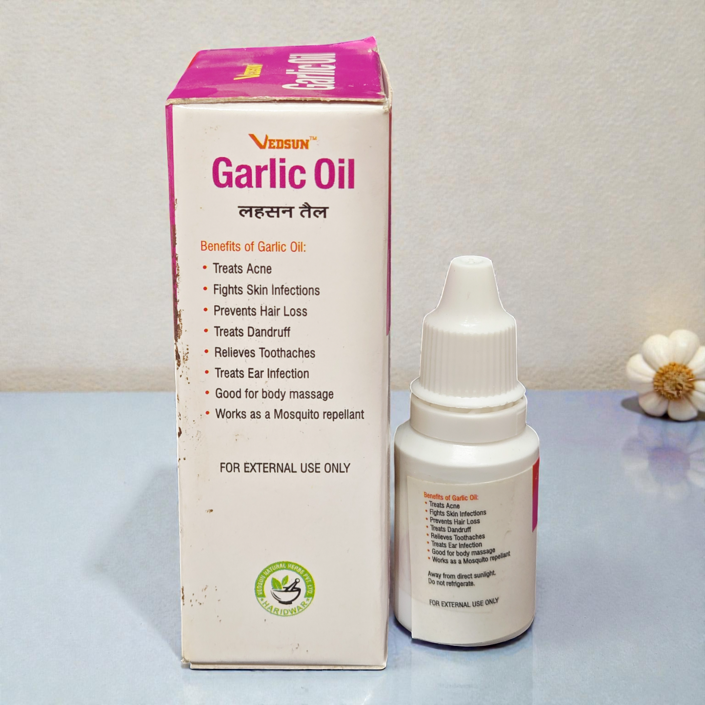 Vedsun Garlic Oil (Lahsun Tail) - 100% Pure Natural Oil | For Ear Pain, Hair Growth & Dandruff - 15ml