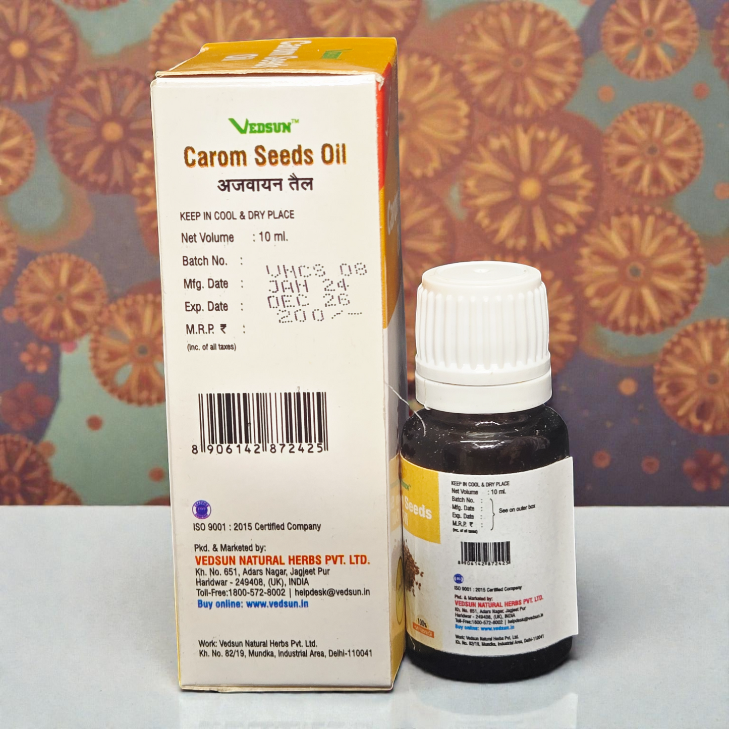 Vedsun Carom Seeds Oil (Ajwain Tail) - 100% Pure Natural Oil | For Digestion, Cold Relief & Joint Pain - 10ml