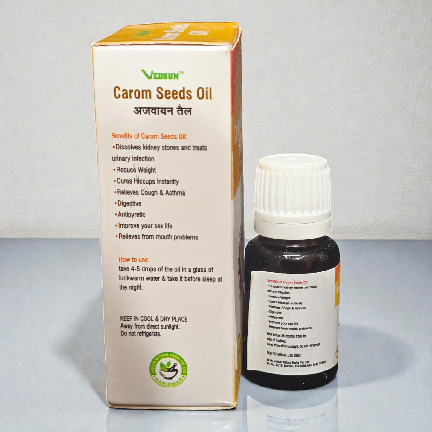 Vedsun Carom Seeds Oil (Ajwain Tail) - 100% Pure Natural Oil | For Digestion, Cold Relief & Joint Pain - 10ml