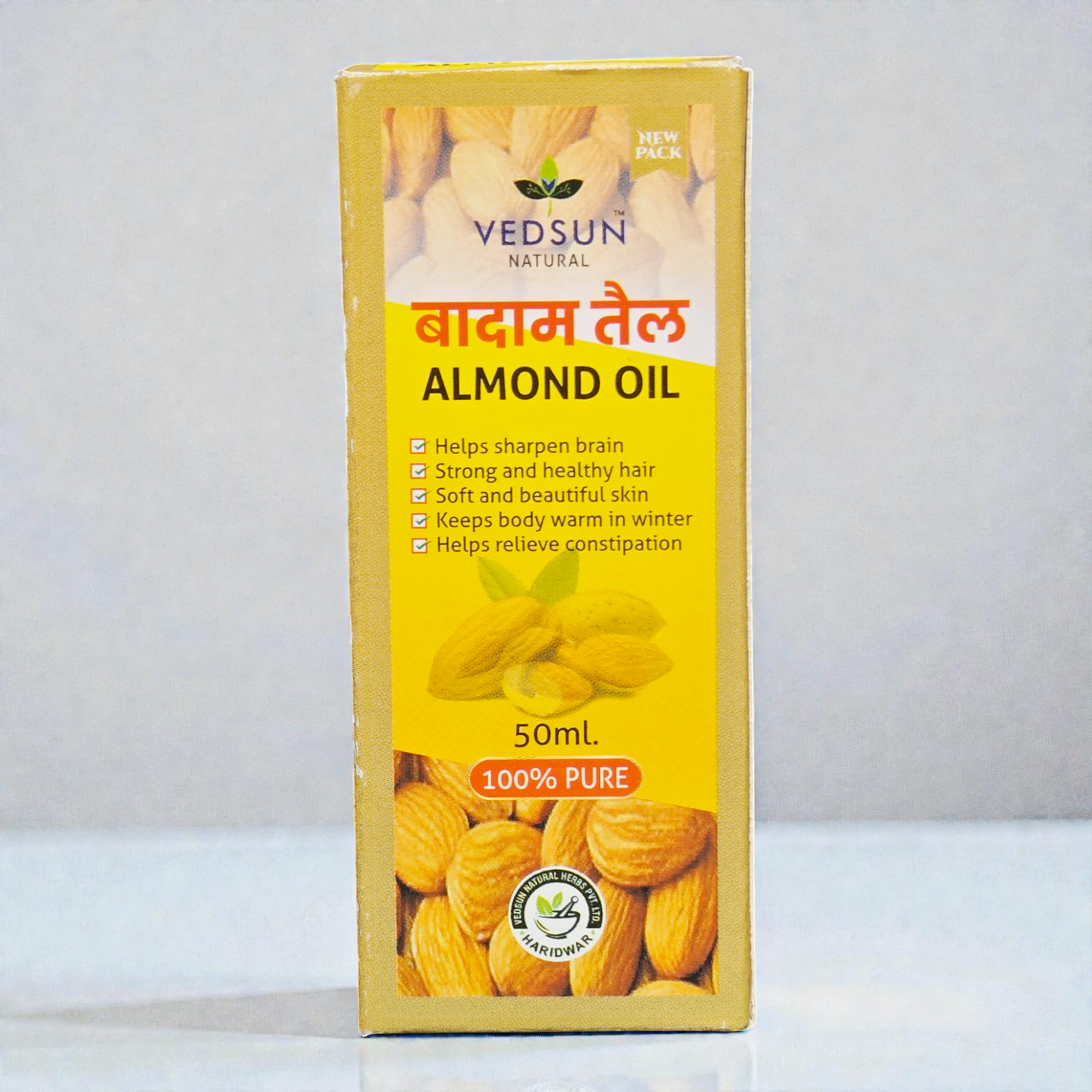 Vedsun Almond Oil (Badam Tail) - 100% Pure & Natural | For Brain Health, Skin Glow & Hair Care - 50ml