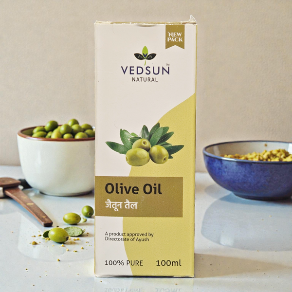 Vedsun Olive Oil (Jaitun Tail) - 100% Pure & Ayush Approved | For Baby Massage, Hair & Skin Care - 100ml
