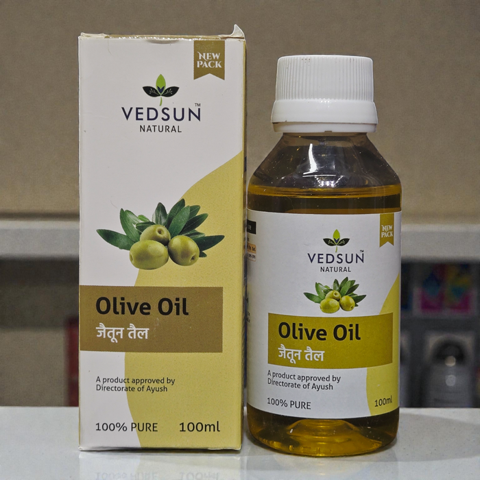 Vedsun Olive Oil (Jaitun Tail) - 100% Pure & Ayush Approved | For Baby Massage, Hair & Skin Care - 100ml