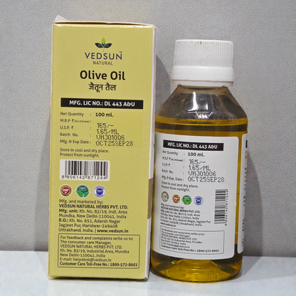 Vedsun Olive Oil (Jaitun Tail) - 100% Pure & Ayush Approved | For Baby Massage, Hair & Skin Care - 100ml