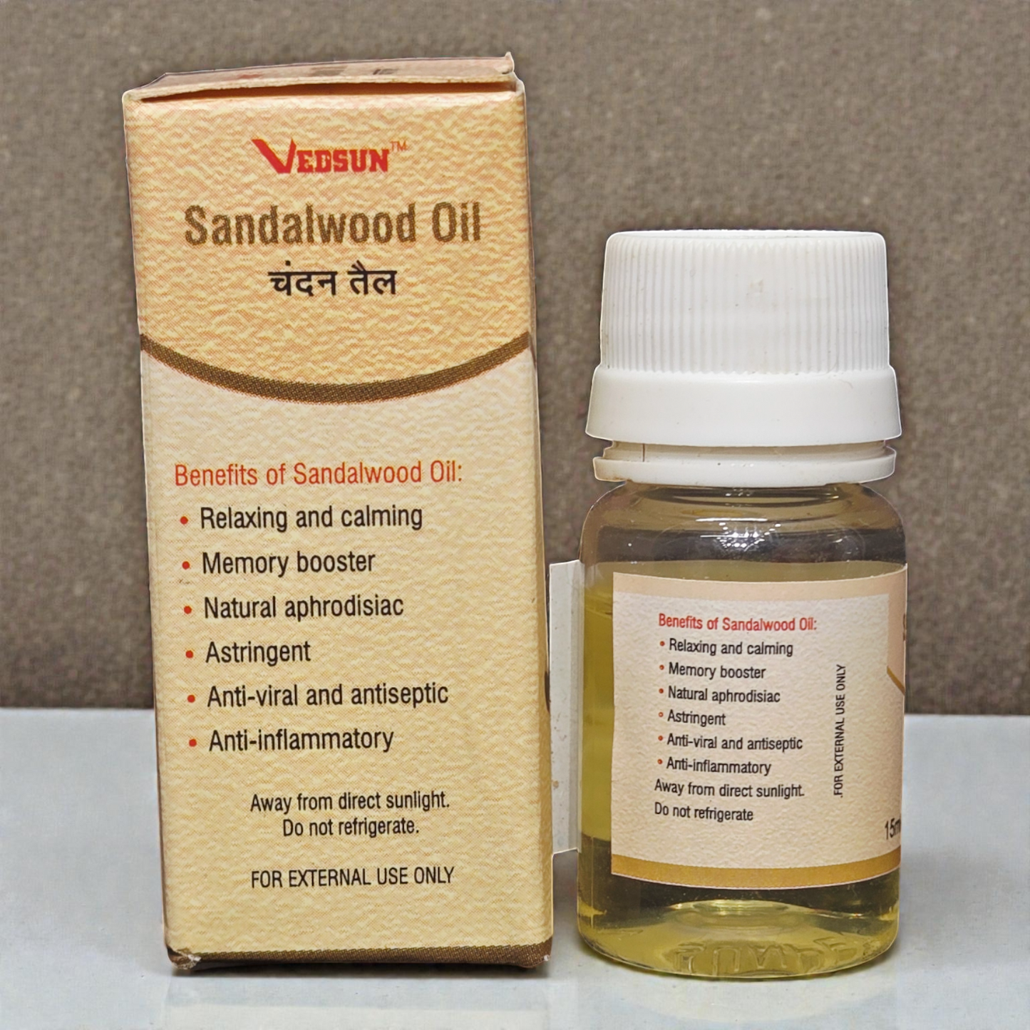 Vedsun Sandalwood Oil (Chandan Tail) - 100% Pure & Natural | For Skin Glow & Puja - 15ml