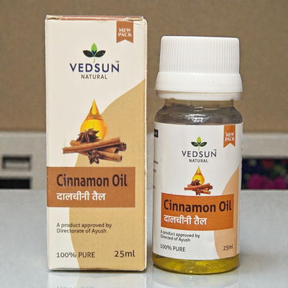 Vedsun Cinnamon Oil (Dalchini Tail) - 100% Pure & Ayush Approved | For Joint Pain & Aromatherapy - 25ml