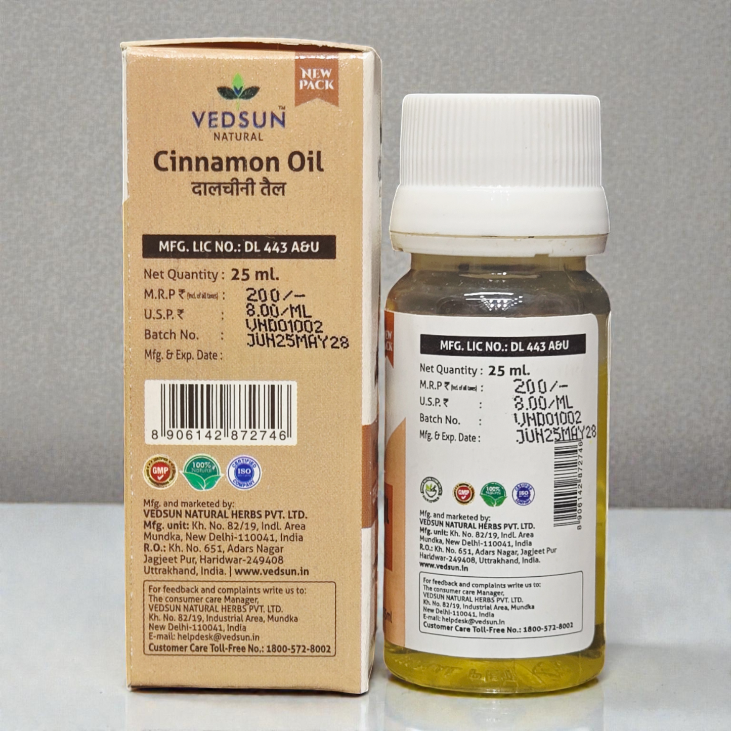 Vedsun Cinnamon Oil (Dalchini Tail) - 100% Pure & Ayush Approved | For Joint Pain & Aromatherapy - 25ml
