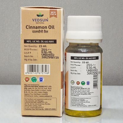 Vedsun Cinnamon Oil (Dalchini Tail) - 100% Pure & Ayush Approved | For Joint Pain & Aromatherapy - 25ml