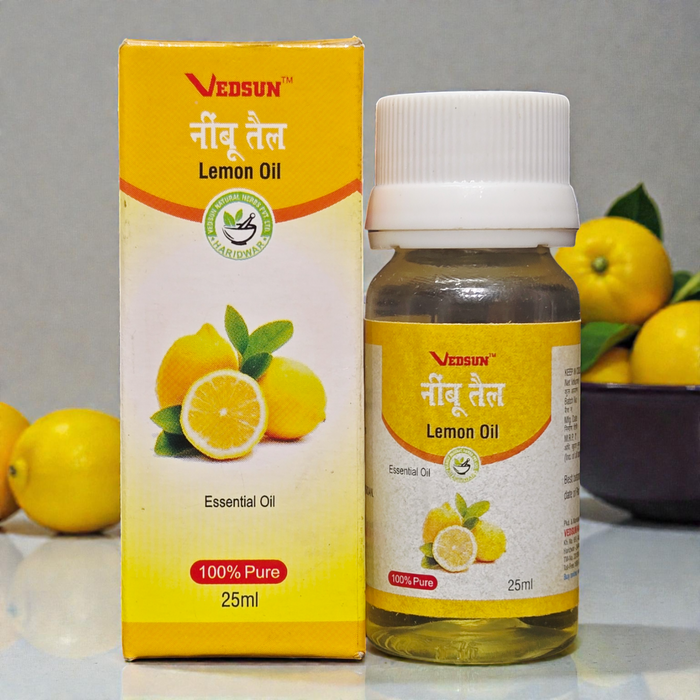 Vedsun Lemon Essential Oil (Nimbu Tail) - 100% Pure & Natural | For Skin Brightening, Acne & Aromatherapy - 25ml