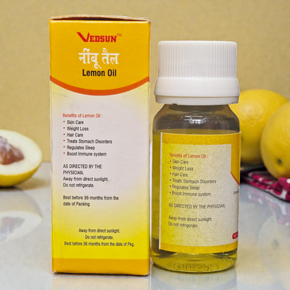 Vedsun Lemon Essential Oil (Nimbu Tail) - 100% Pure & Natural | For Skin Brightening, Acne & Aromatherapy - 25ml