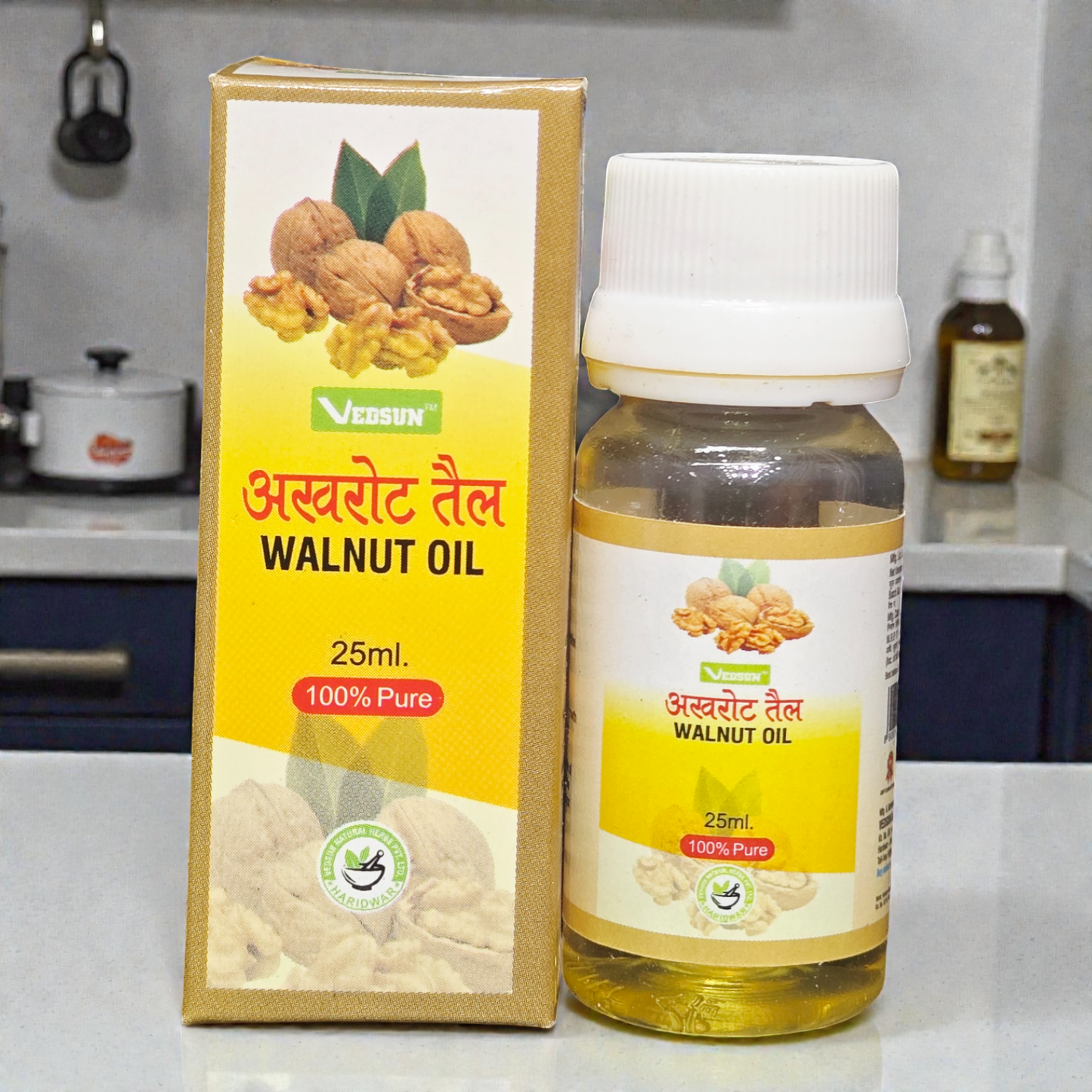 Vedsun Walnut Oil (Akhrot Tail) - 100% Pure & Natural | For Hair Growth, Skin Care & Dark Circles - 25ml