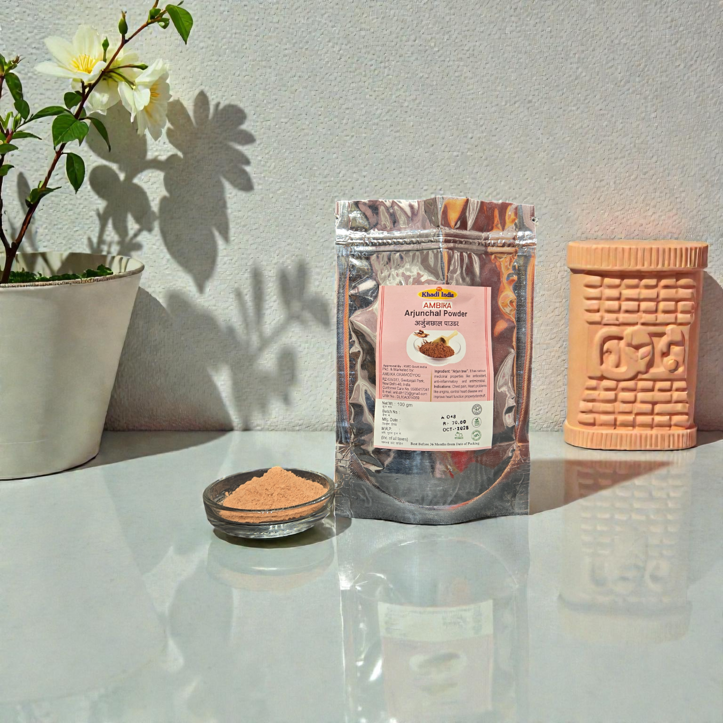 Khadi India Ambika Arjunchal Powder - 100% Natural Bark Powder | For Heart Health & Cholesterol Control - 100gm