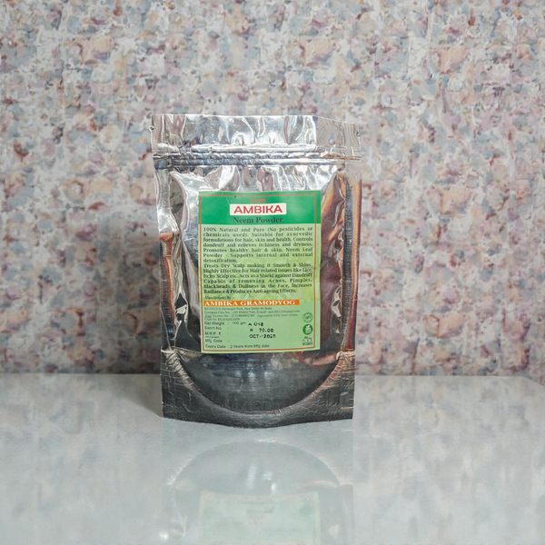 Khadi India Ambika Neem Powder - 100% Natural | For Acne, Pimples, Dandruff & Lice Control - 100gm