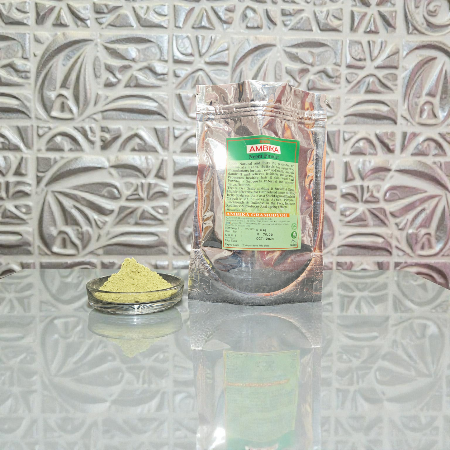 Khadi India Ambika Neem Powder - 100% Natural | For Acne, Pimples, Dandruff & Lice Control - 100gm