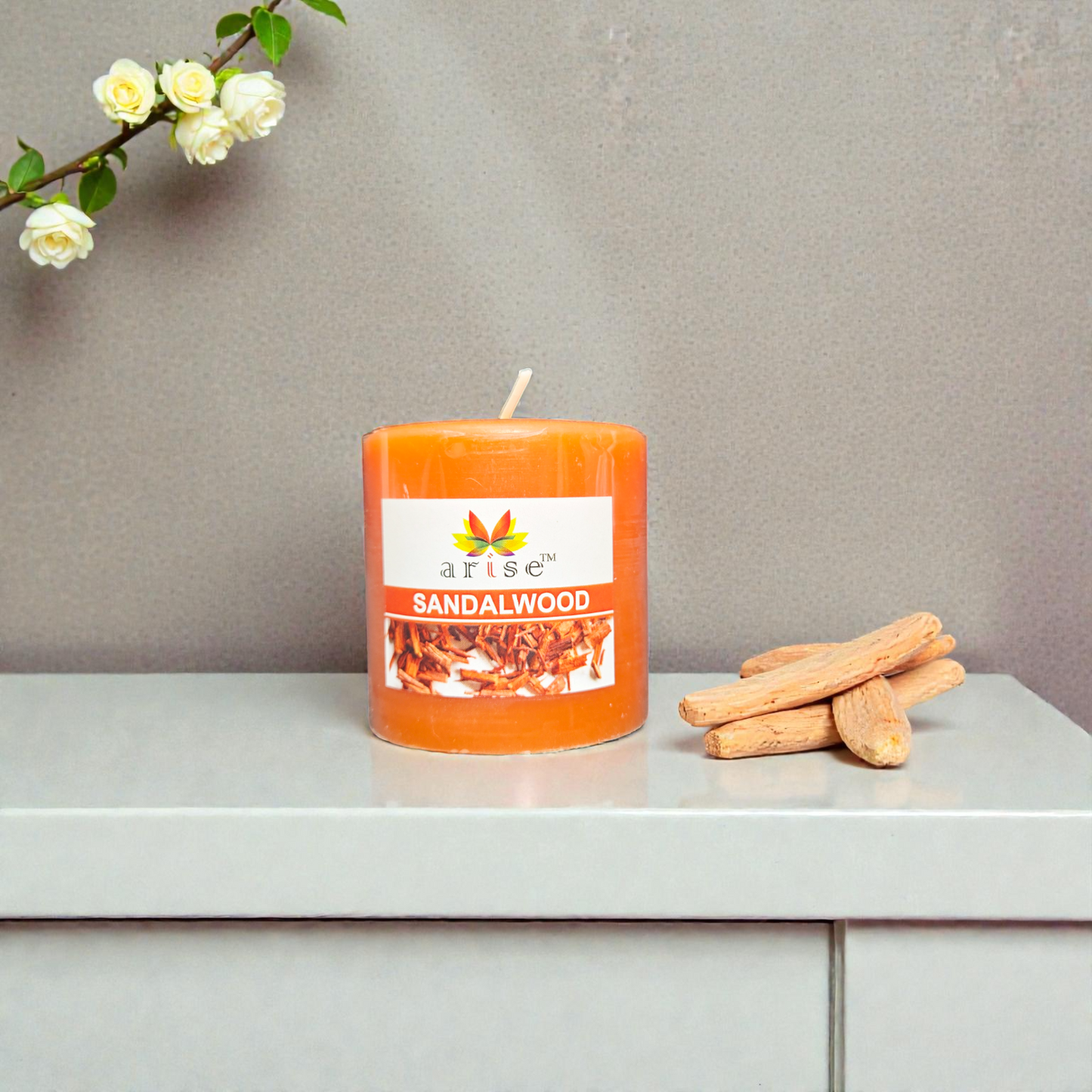 Sandalwood Scented Pillar Candle - Premium Aromatherapy for Relaxation & Meditation