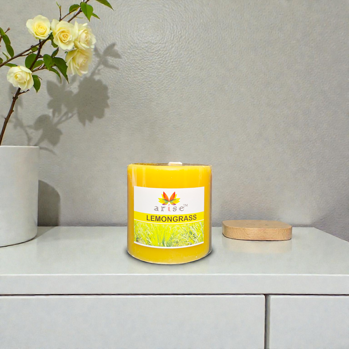 Lemongrass Scented Pillar Candle - Refreshing Citrus Aroma | Natural Stress Relief & Insect Repellent