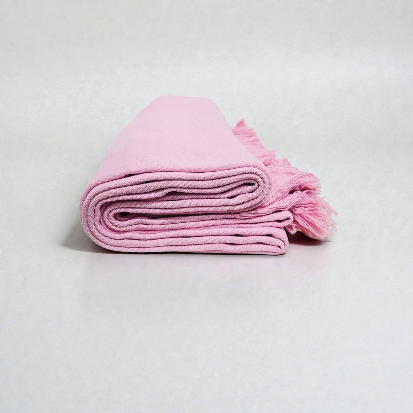 Premium Pink Khadi Cotton Khesh – Solid Handwoven Heavy Blanket / Throw with Fringes